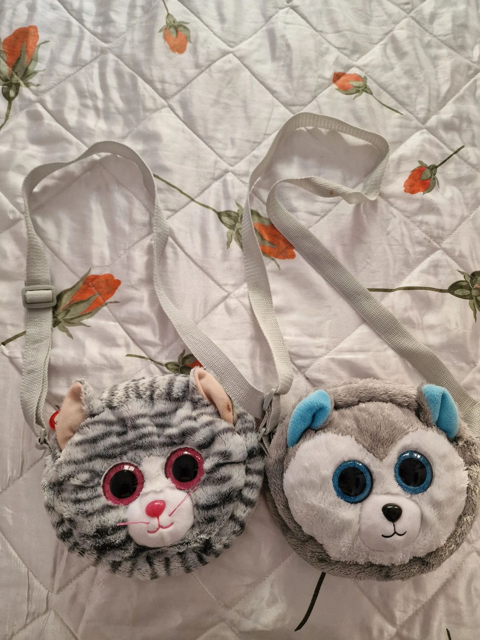 Lote 2 Bolsos / Bandoleras de Peluche Beanie Boos - Kiki la Gata y Slush el Husky